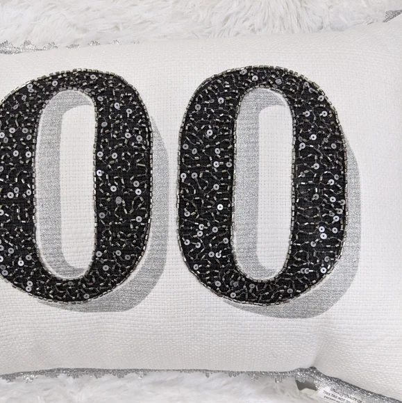Salem's Haunting Boo White and Black Sequin Halloween Lumbar Pillow - Picture 3 of 7